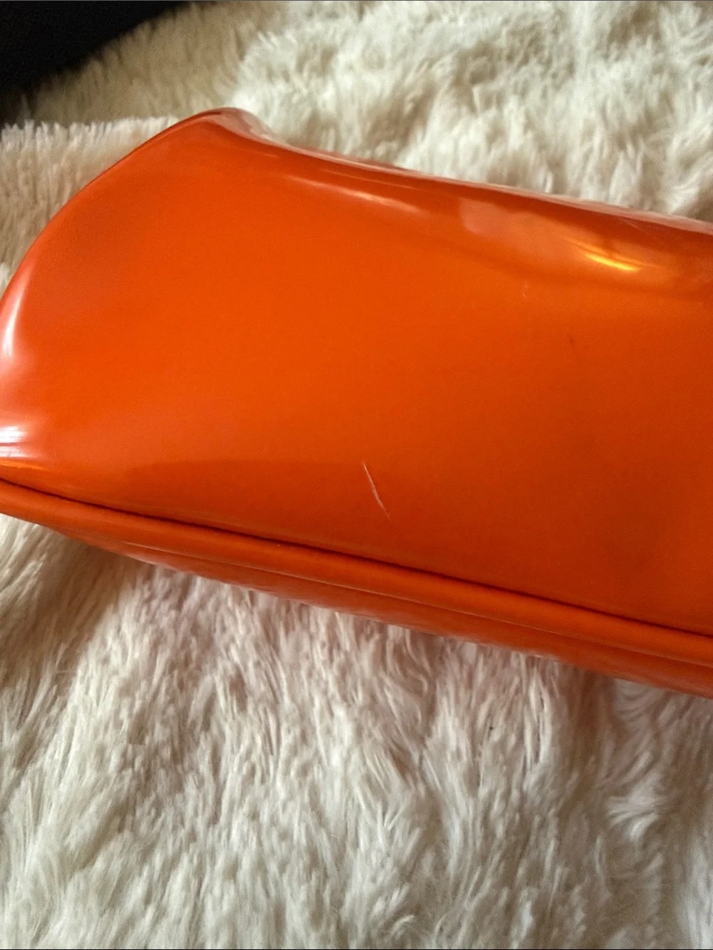 DKNY Orange Patent Convertible Chain Clutch Shoulder Bag Y2K East West Evening